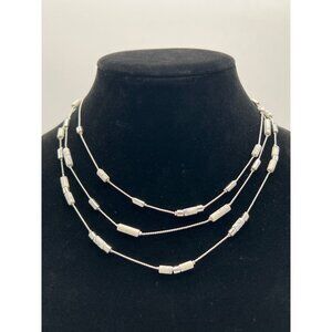 Kenneth Cole New York Triple Strand Necklace With White & Silver Beads Adjustabl